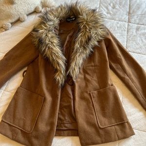 Forever 21 Brown Coat with Faux Fur Collar